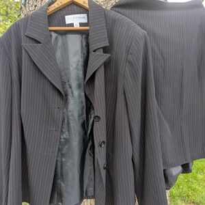 Sag Harbor Black Blazer and Skirt with Red and White Pinstripes